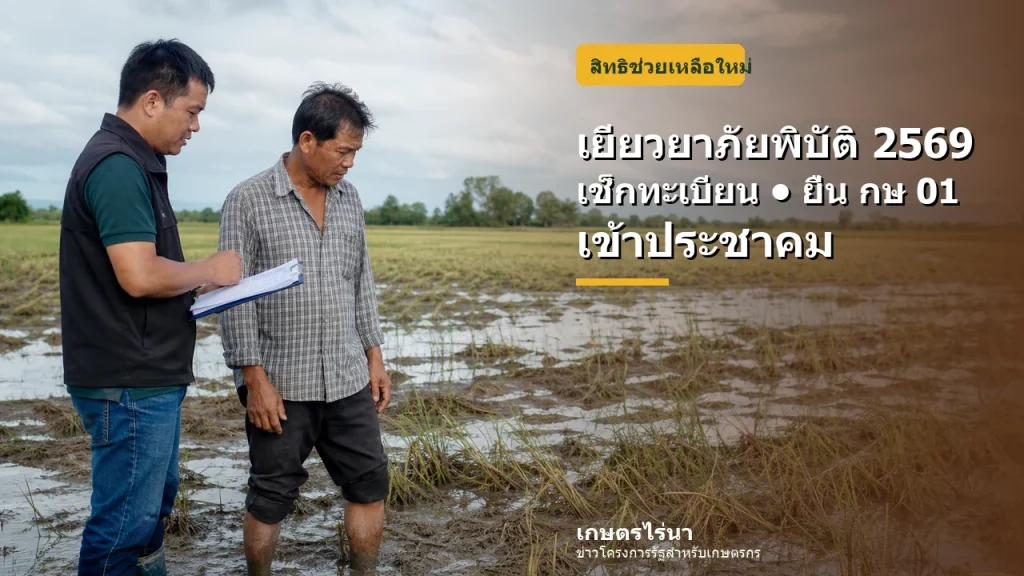 เกษตรกรและเจ้าหน้าที่สำรวจแปลงข้าวหลังเกิดภัยพิบัติ