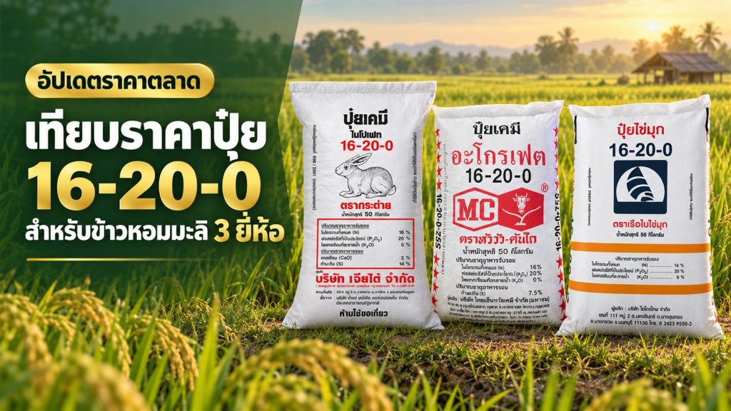 เปรียบเทียบราคาปุ๋ย 16-20-0 จำนวน 3 ยี่ห้อสำหรับข้าวหอมมะลิ