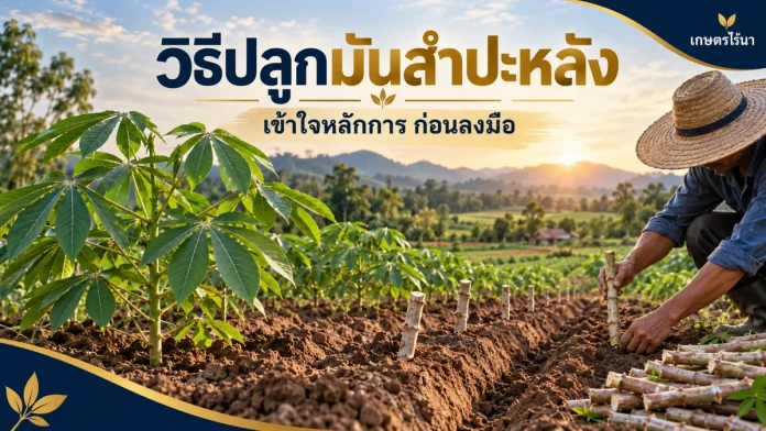 cc-1-cover วิธีปลูกมันสำปะหลัง พร้อมข้อความไทย — ภาพประกอบ AI
