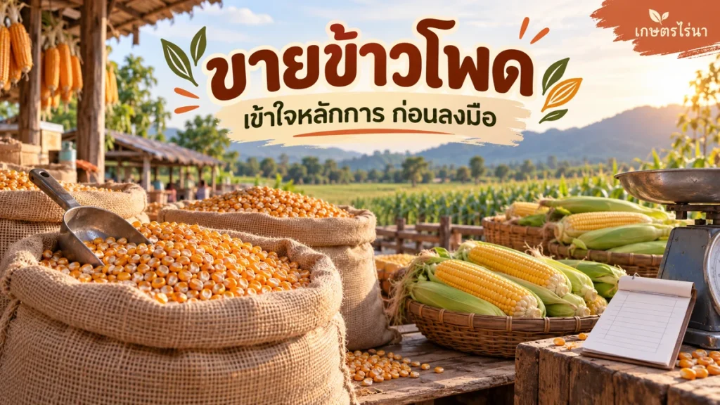 ขายข้าวโพด พร้อมข้อความไทย — ภาพประกอบ AI