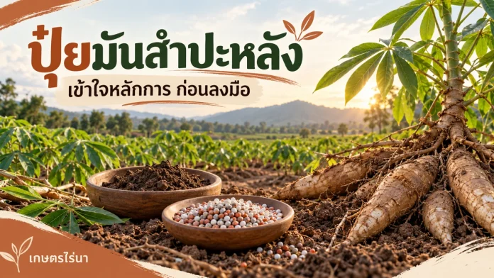 cc-2-cover ปุ๋ยมันสำปะหลัง พร้อมข้อความไทย — ภาพประกอบ AI