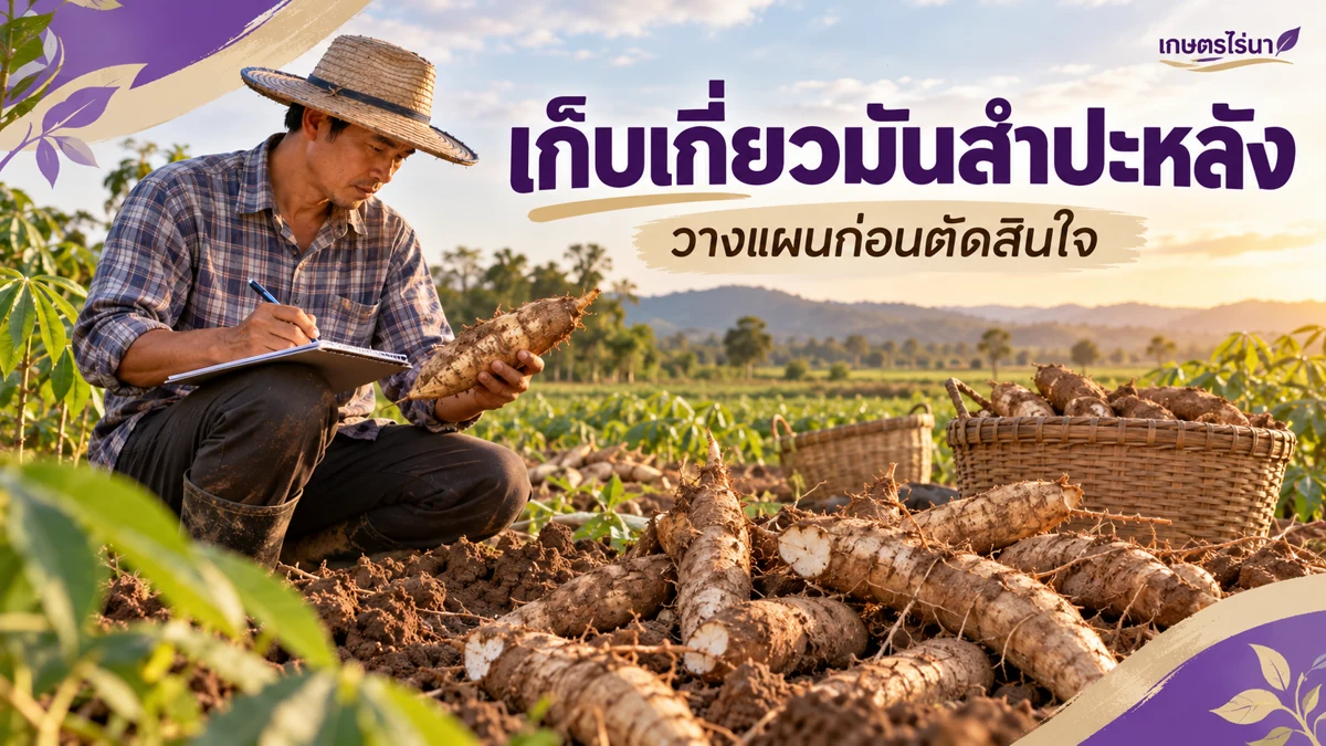 เก็บเกี่ยวมันสำปะหลัง — วางแผนก่อนตัดสินใจ พร้อมข้อความไทย