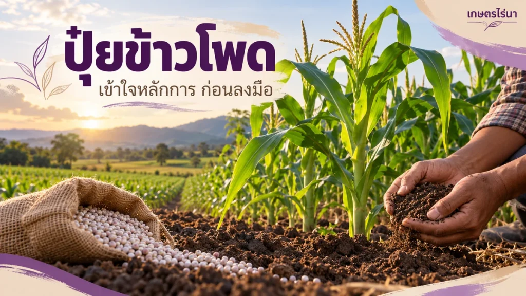 ปุ๋ยข้าวโพด พร้อมข้อความไทย — ภาพประกอบ AI