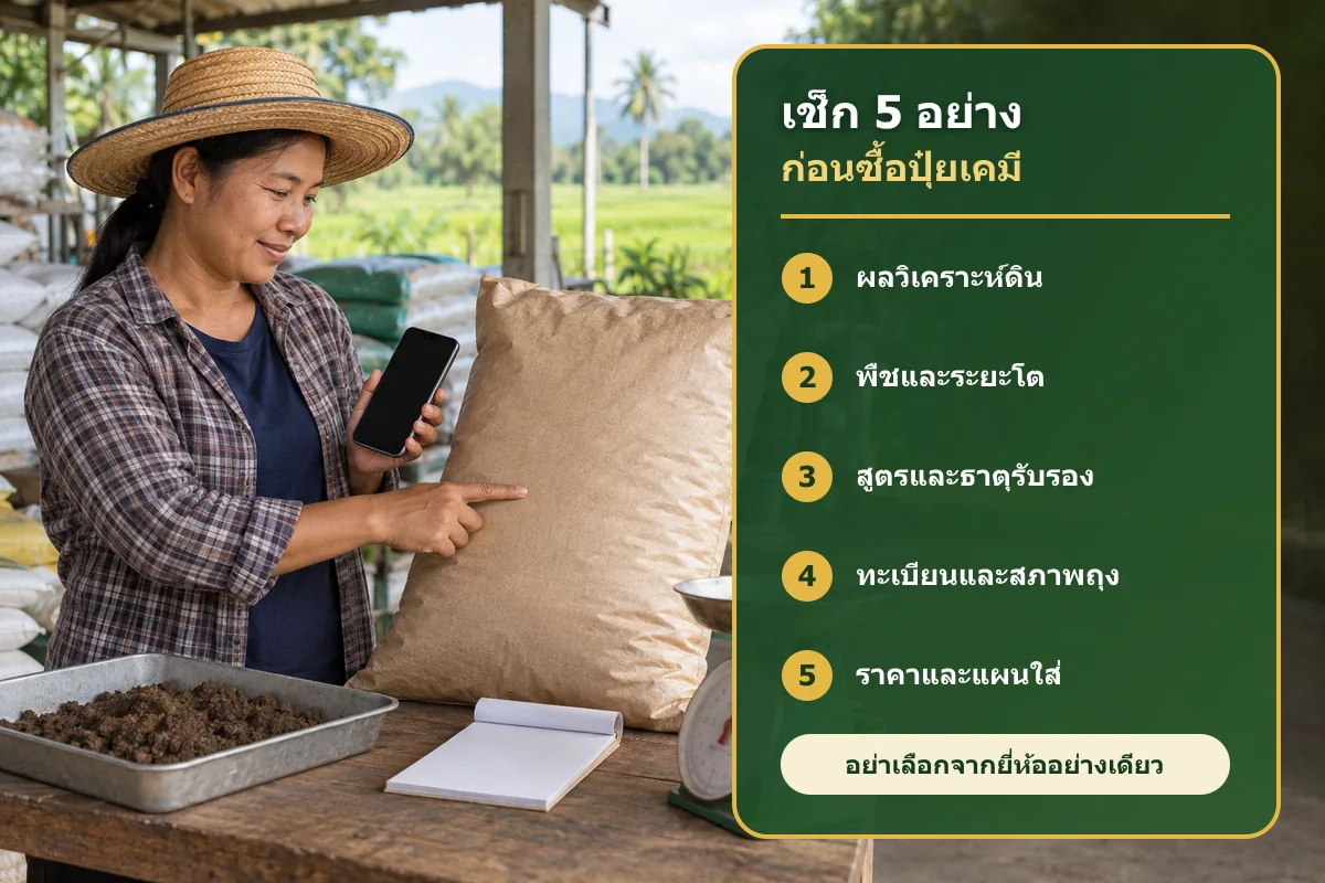 เช็กลิสต์ 5 ข้อก่อนซื้อปุ๋ยเคมี ตั้งแต่ผลดินถึงแผนใส่