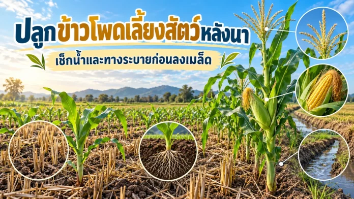 cm10-6-cover ปลูกข้าวโพดเลี้ยงสัตว์หลังนา เช็กน้ำและทางระบายก่อนลงเมล็ด