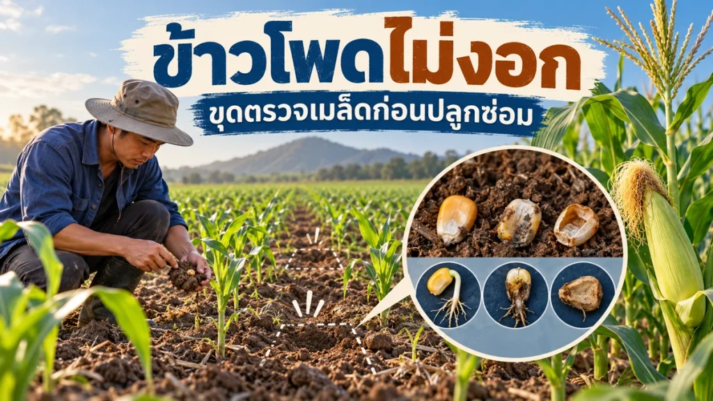 ข้าวโพดไม่งอก ขุดตรวจเมล็ดก่อนปลูกซ่อม