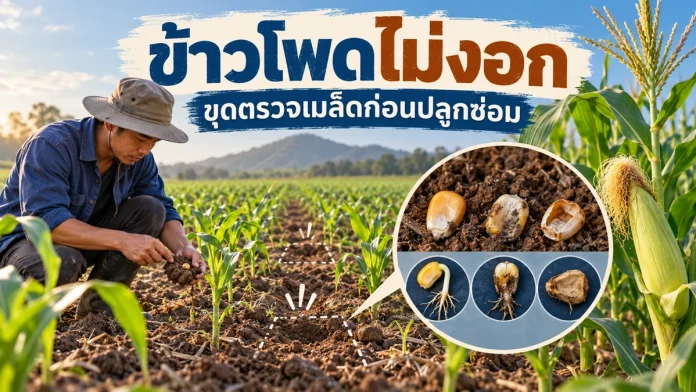 cm10-7-cover ข้าวโพดไม่งอก ขุดตรวจเมล็ดก่อนปลูกซ่อม