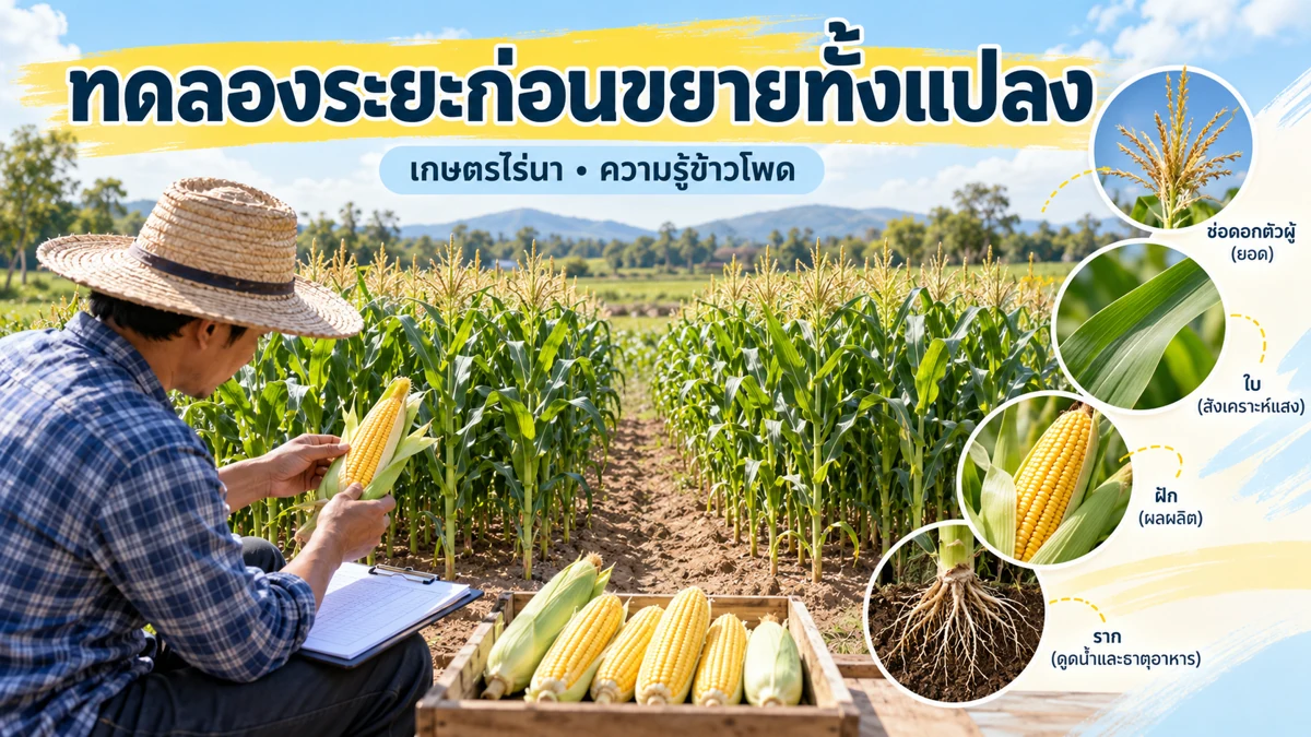ระยะปลูกข้าวโพดหวาน ภาพขั้นตอนดูแลและวางแผนแปลง