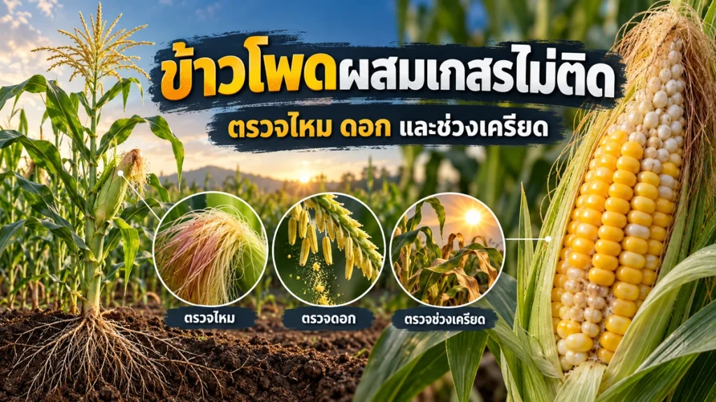 ข้าวโพดผสมเกสรไม่ติด ตรวจไหม ดอก และช่วงเครียด