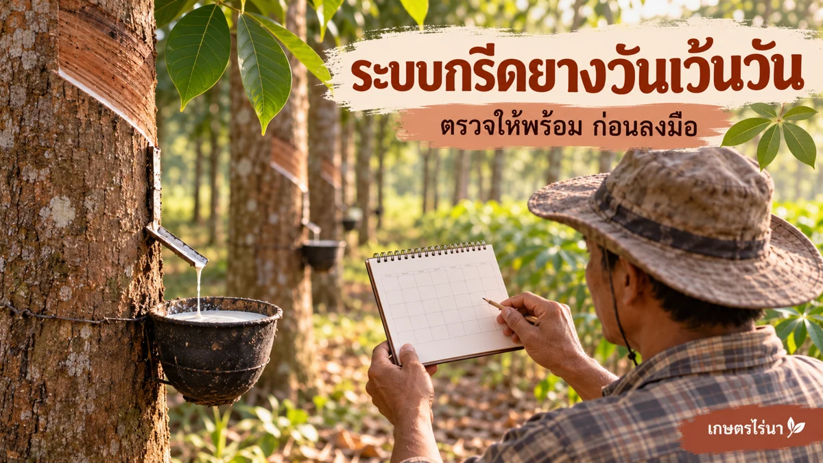 ระบบกรีดยางวันเว้นวัน ตัวอย่างตารางหนึ่งสัปดาห์ พร้อมข้อความไทย