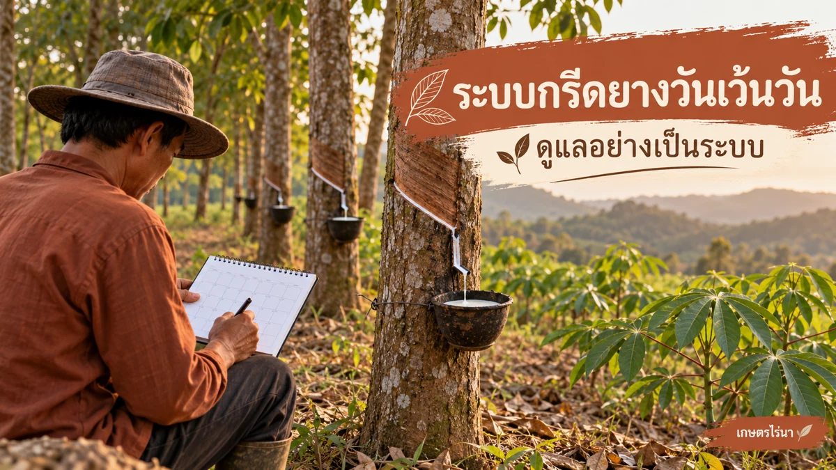 ระบบกรีดยางวันเว้นวัน บันทึกเปลือกและผลผลิต พร้อมข้อความไทย