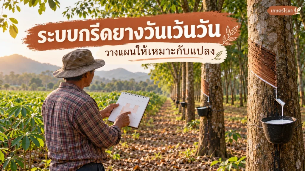 ระบบกรีดยางวันเว้นวัน พร้อมข้อความไทย