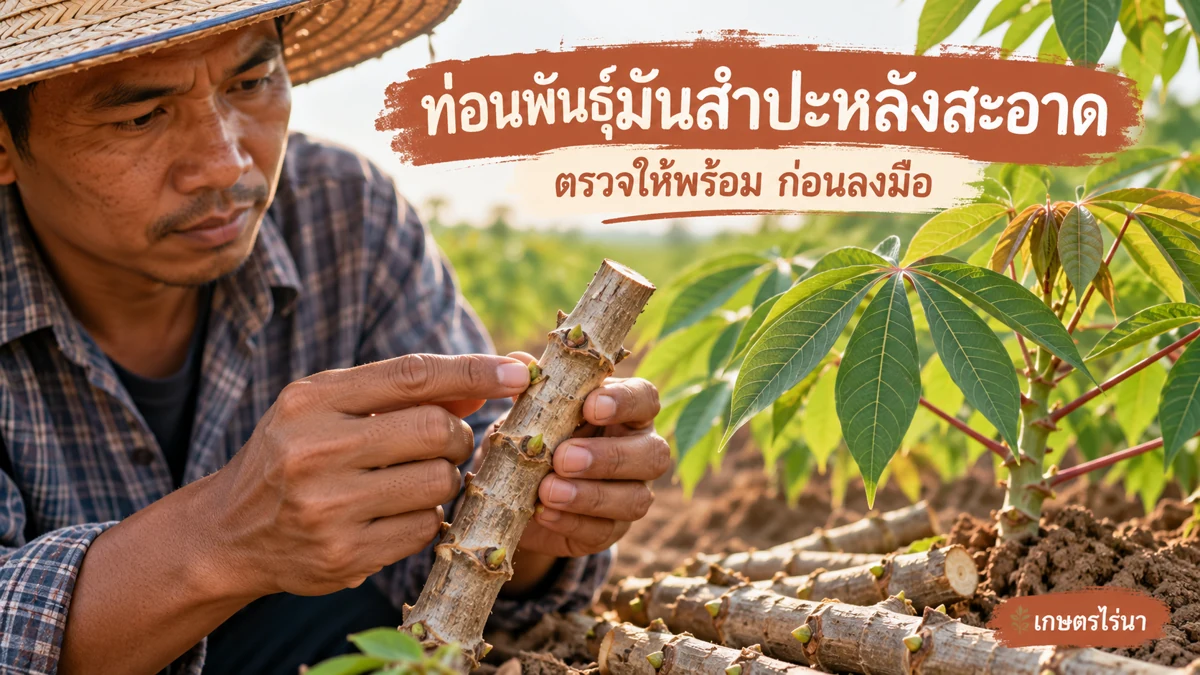 ท่อนพันธุ์มันสำปะหลังสะอาด รู้จักอาการที่ควรหยุดรับ พร้อมข้อความไทย