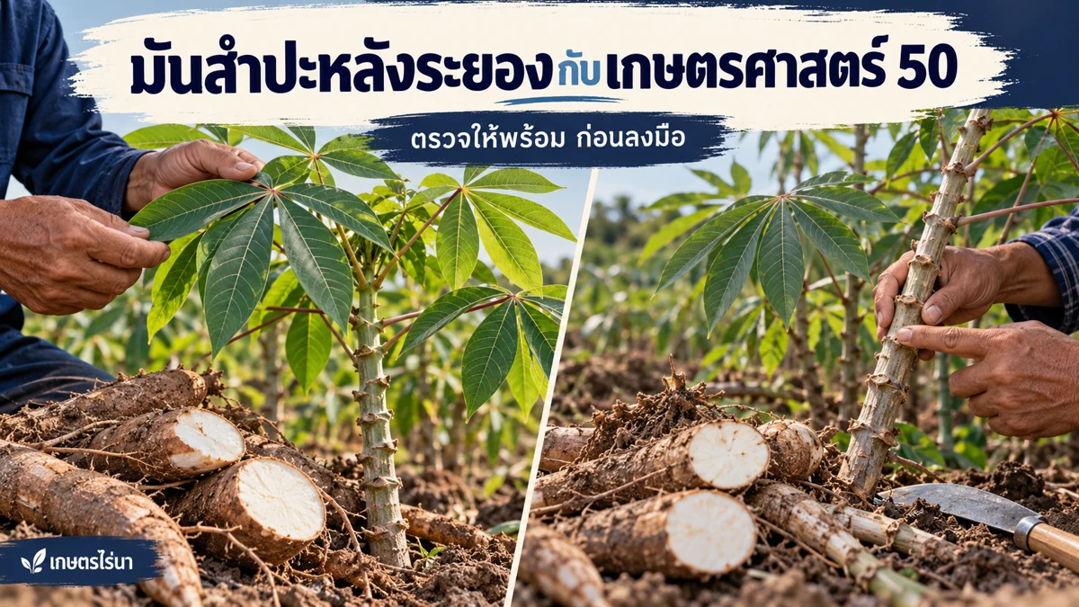 มันสำปะหลังระยองกับเกษตรศาสตร์ 50 ระยอง 72 ต้องดูบริบทพื้นที่ พร้อมข้อความไทย