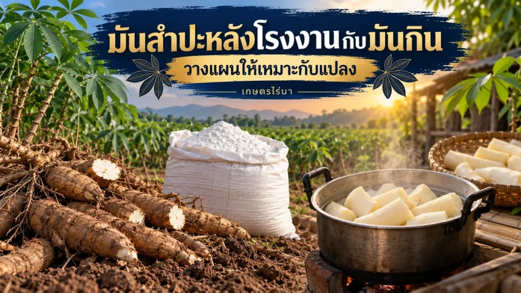 มันสำปะหลังโรงงานกับมันกิน พร้อมข้อความไทย