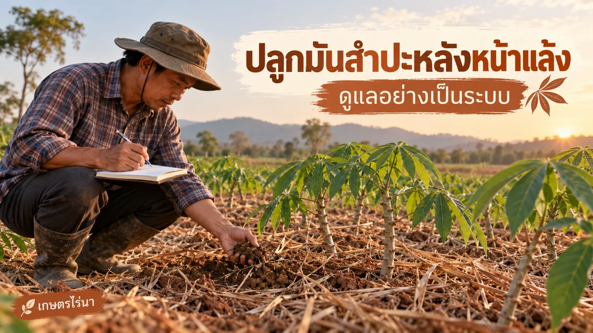 ปลูกมันสำปะหลังหน้าแล้ง ติดตามต้นงอกและศัตรูพืช พร้อมข้อความไทย