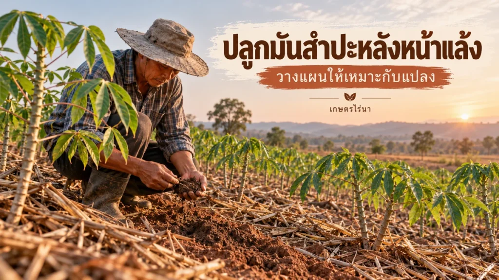 ปลูกมันสำปะหลังหน้าแล้ง พร้อมข้อความไทย