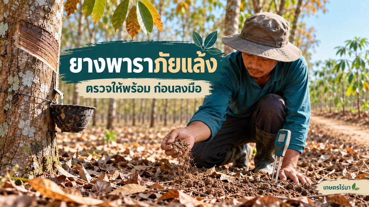 ยางพาราภัยแล้ง ยางเล็กเน้นน้ำและลดการแข่งขัน พร้อมข้อความไทย