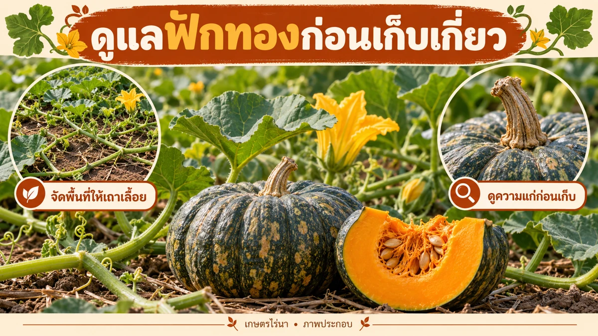 ดูแลฟักทองก่อนเก็บเกี่ยว พร้อมข้อควรใส่ใจในการดูแลและเก็บผลผลิต