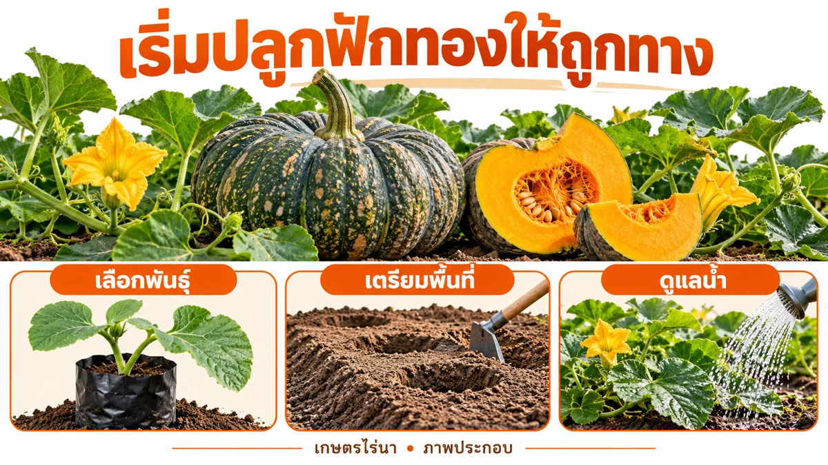 เริ่มปลูกฟักทองให้ถูกทาง: เลือกพันธุ์ เตรียมพื้นที่ ดูแลน้ำ