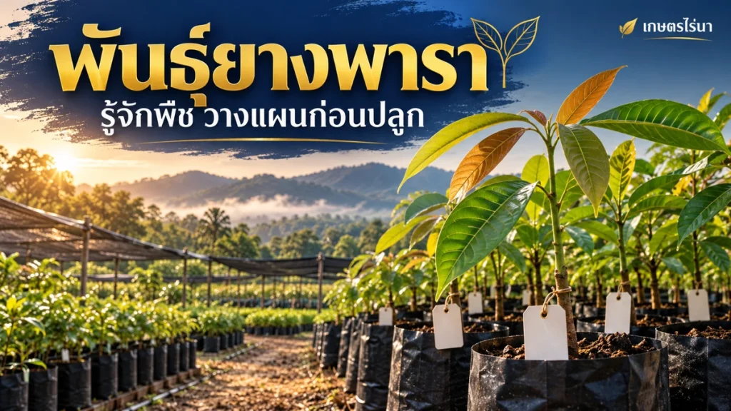 ต้นกล้ายางพร้อมข้อความพันธุ์ยางพารา