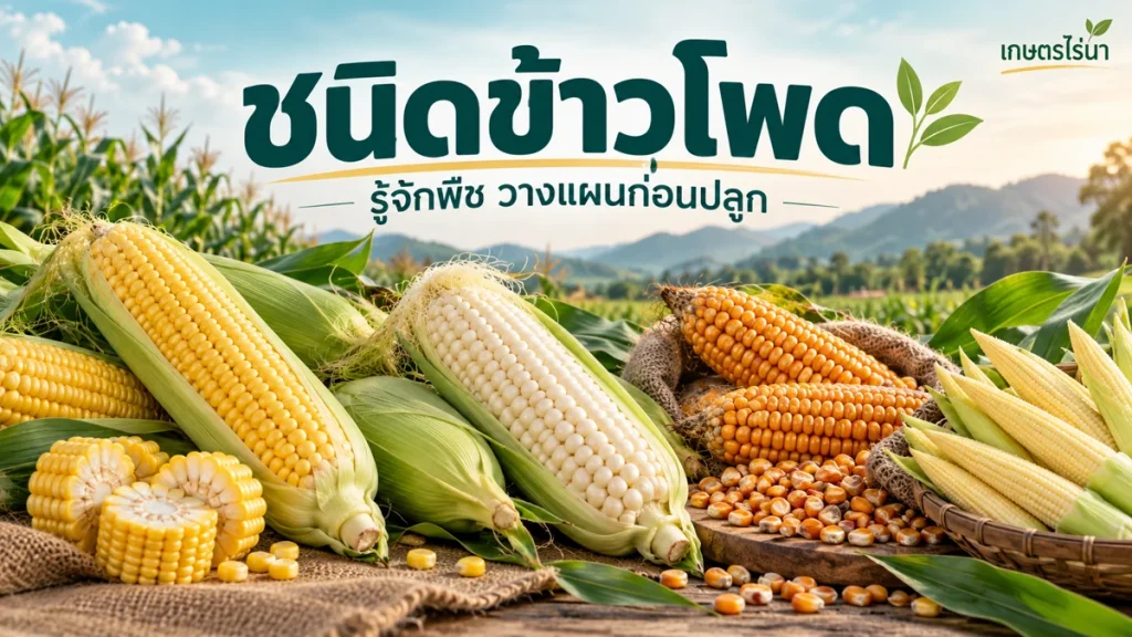 ข้าวโพดหลายกลุ่มพร้อมข้อความชนิดข้าวโพด