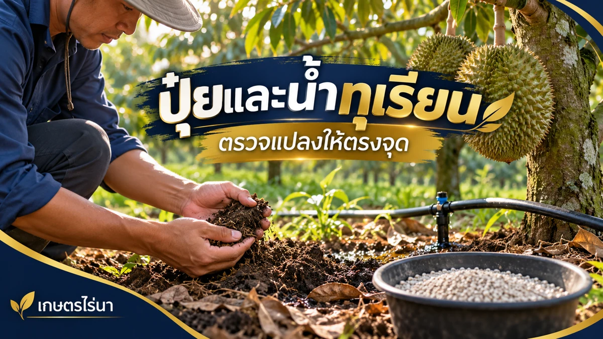 ปุ๋ยและน้ำทุเรียน แบ่งแผนตามระยะต้น ภาพประกอบพร้อมข้อความไทย