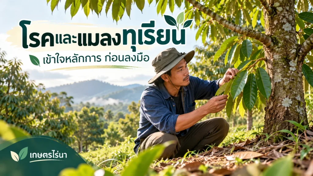 โรคและแมลงทุเรียน ภาพประกอบพร้อมข้อความไทย