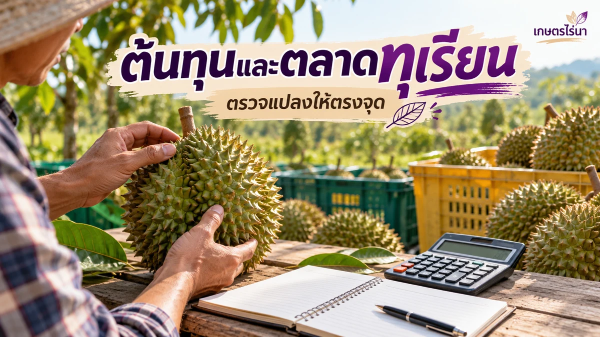 ต้นทุนและตลาดทุเรียน เก็บต้นทุนตามกิจกรรม ภาพประกอบพร้อมข้อความไทย