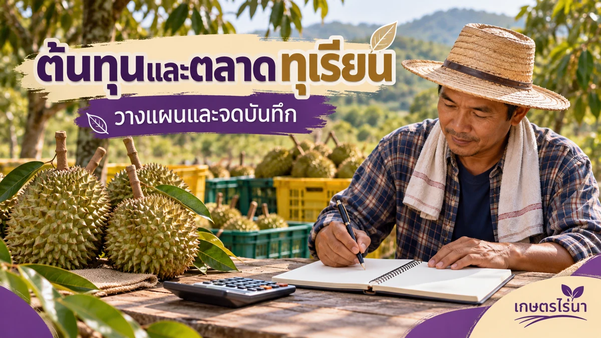 ต้นทุนและตลาดทุเรียน คุยกับผู้ซื้อก่อนเก็บเกี่ยว ภาพประกอบพร้อมข้อความไทย