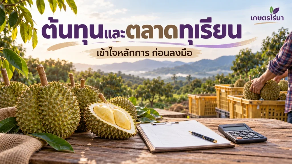 ต้นทุนและตลาดทุเรียน ภาพประกอบพร้อมข้อความไทย