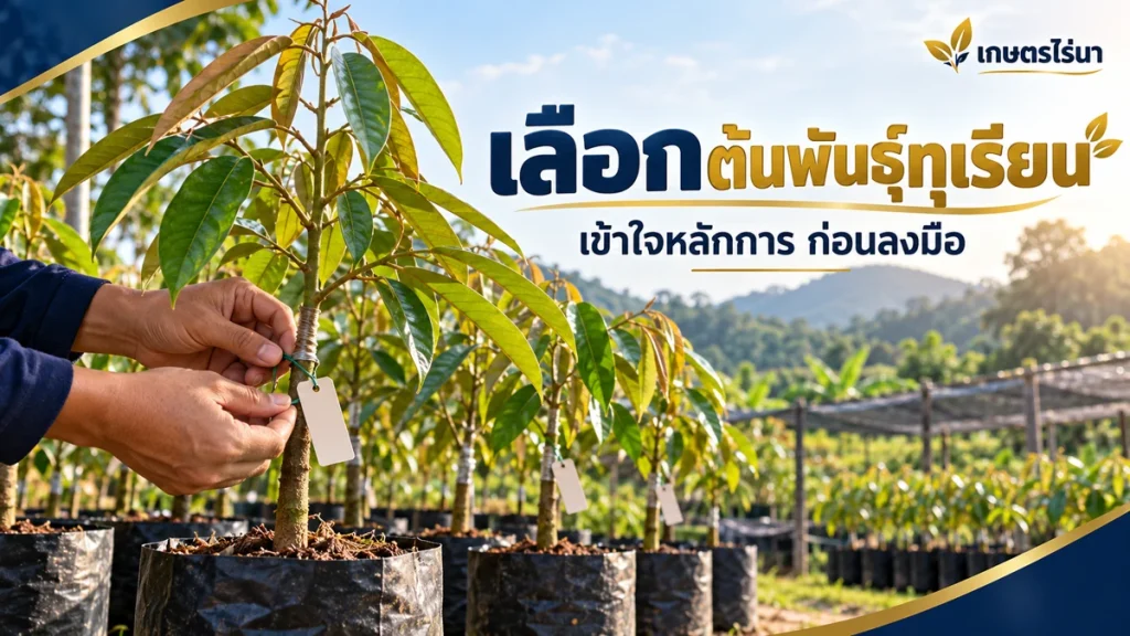 เลือกต้นพันธุ์ทุเรียน ภาพประกอบพร้อมข้อความไทย