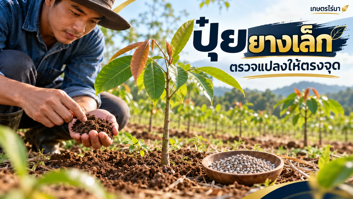 ปุ๋ยยางเล็ก สูตรต้องสัมพันธ์กับพื้นที่ ภาพประกอบพร้อมข้อความไทย