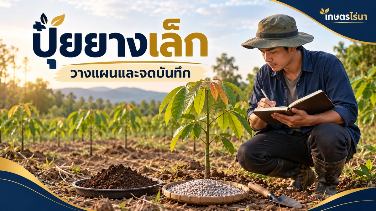 ปุ๋ยยางเล็ก คำนวณปุ๋ยจากจำนวนต้นจริง ภาพประกอบพร้อมข้อความไทย