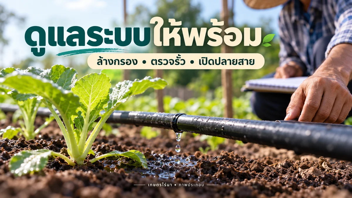 ดูแลระบบให้พร้อม ล้างกรอง ตรวจรั่ว และเปิดล้างปลายสาย