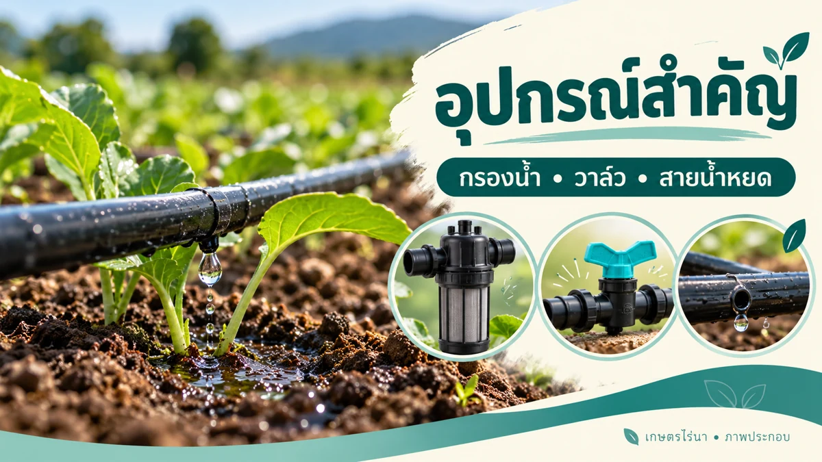 อุปกรณ์สำคัญของระบบน้ำหยด กรองน้ำ วาล์ว และสายน้ำหยด