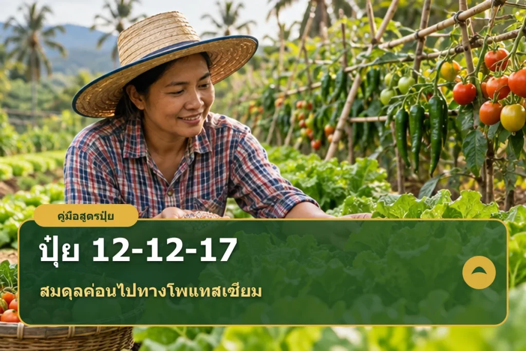 ภาพปกบทความปุ๋ยสูตร 12-12-17 พร้อมข้อความเลือกใช้ให้ตรงกับแปลง
