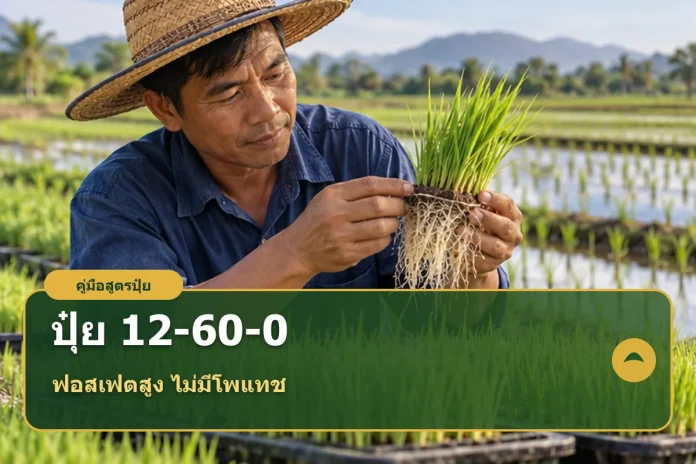 fertilizer-12-60-0-cover ภาพปกบทความปุ๋ยสูตร 12-60-0 พร้อมข้อความตรวจฉลากจริงก่อนเลือกใช้