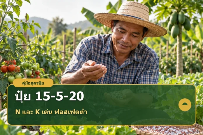 fertilizer-15-5-20-cover ภาพปกบทความปุ๋ยสูตร 15-5-20 พร้อมข้อความวิธีเลือกใช้และคำนวณ