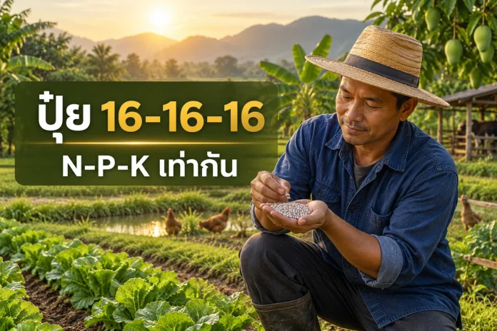 fertilizer-16-16-16-cover ภาพปกปุ๋ยสูตร 16-16-16 N-P-K เท่ากัน พร้อมข้อความบนภาพ