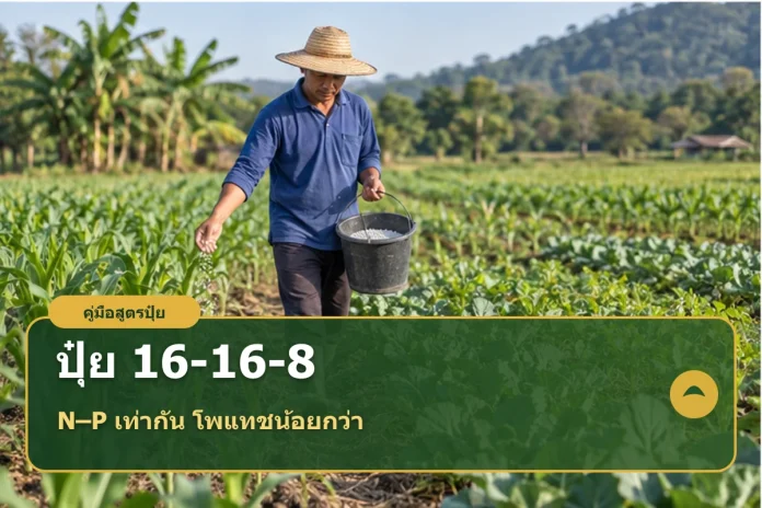fertilizer-16-16-8-cover หน้าปกคู่มือปุ๋ยสูตร 16-16-8 ที่มีสัดส่วนธาตุหลักสองต่อสองต่อหนึ่ง