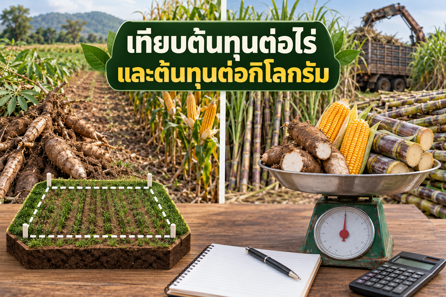 เปรียบเทียบต้นทุนพืชไร่ต่อไร่และต้นทุนต่อกิโลกรัม