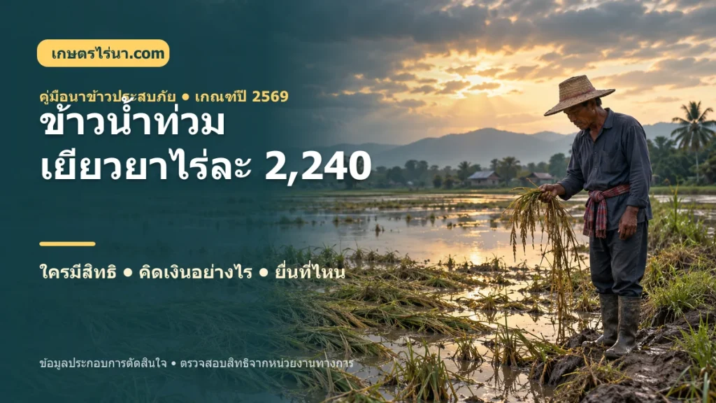 ข้าวน้ำท่วม เยียวยาไร่ละ 2240 บาท ปี 2569