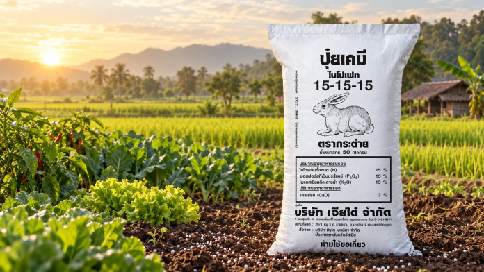 rabbit-fertilizer-15-15-15-cover ถุงปุ๋ยตรากระต่าย สูตร 15-15-15 วางในแปลงเกษตร