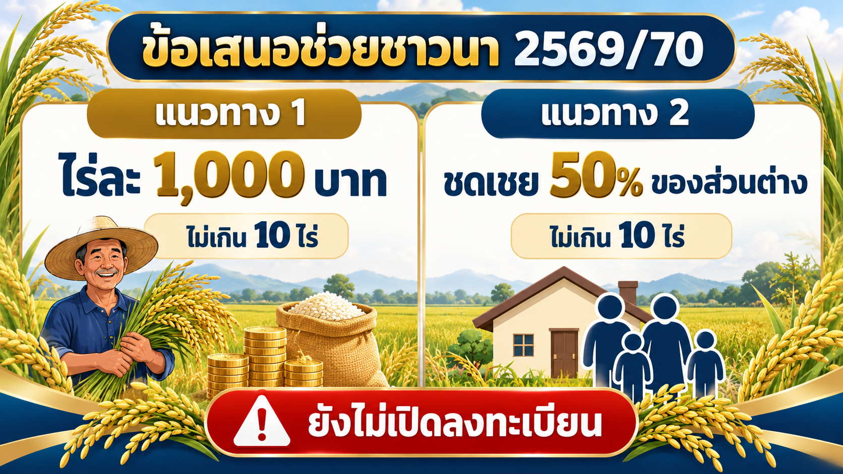เปรียบเทียบข้อเสนอไร่ละ 1000 บาทกับชดเชย 50 เปอร์เซ็นต์ของส่วนต่างราคาข้าว