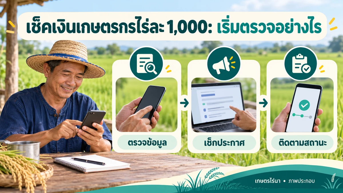 เช็คเงินเกษตรกรไร่ละ 1000 ขั้นตรวจข้อมูล เช็กประกาศ และติดตามสถานะ