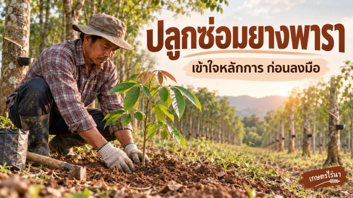 rubber-10-cover ปลูกซ่อมยางพารา พร้อมข้อความไทย — ภาพประกอบ AI