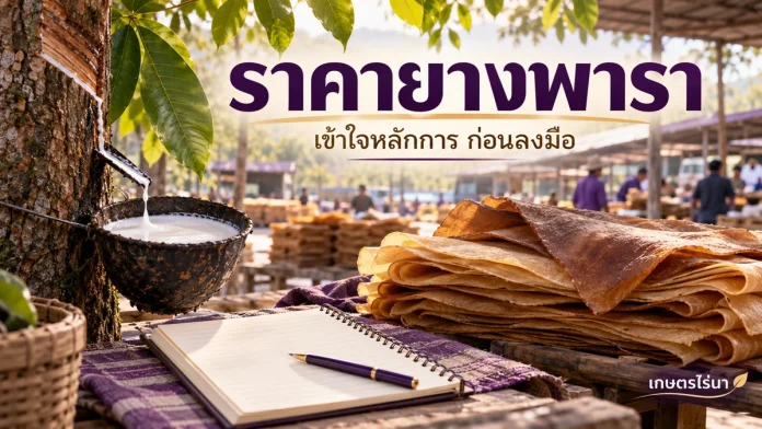 rubber-4-cover ราคายางพารา พร้อมข้อความไทย — ภาพประกอบ AI