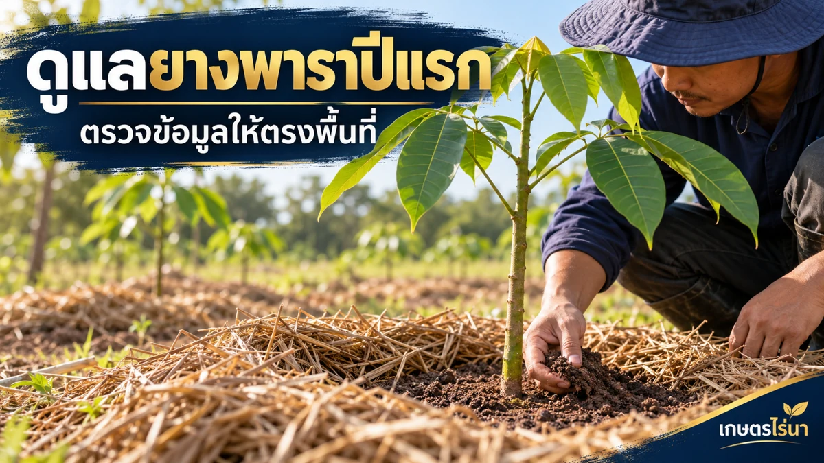 ดูแลยางพาราปีแรก — ตรวจข้อมูลและสภาพแปลง พร้อมข้อความไทย