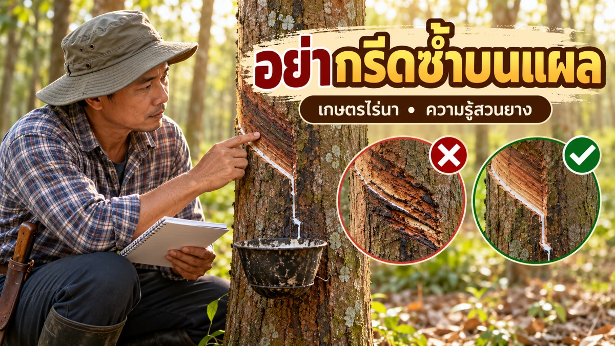 กรีดยางลึกเกินไป ภาพแนวทางดูแลและติดตามสวน